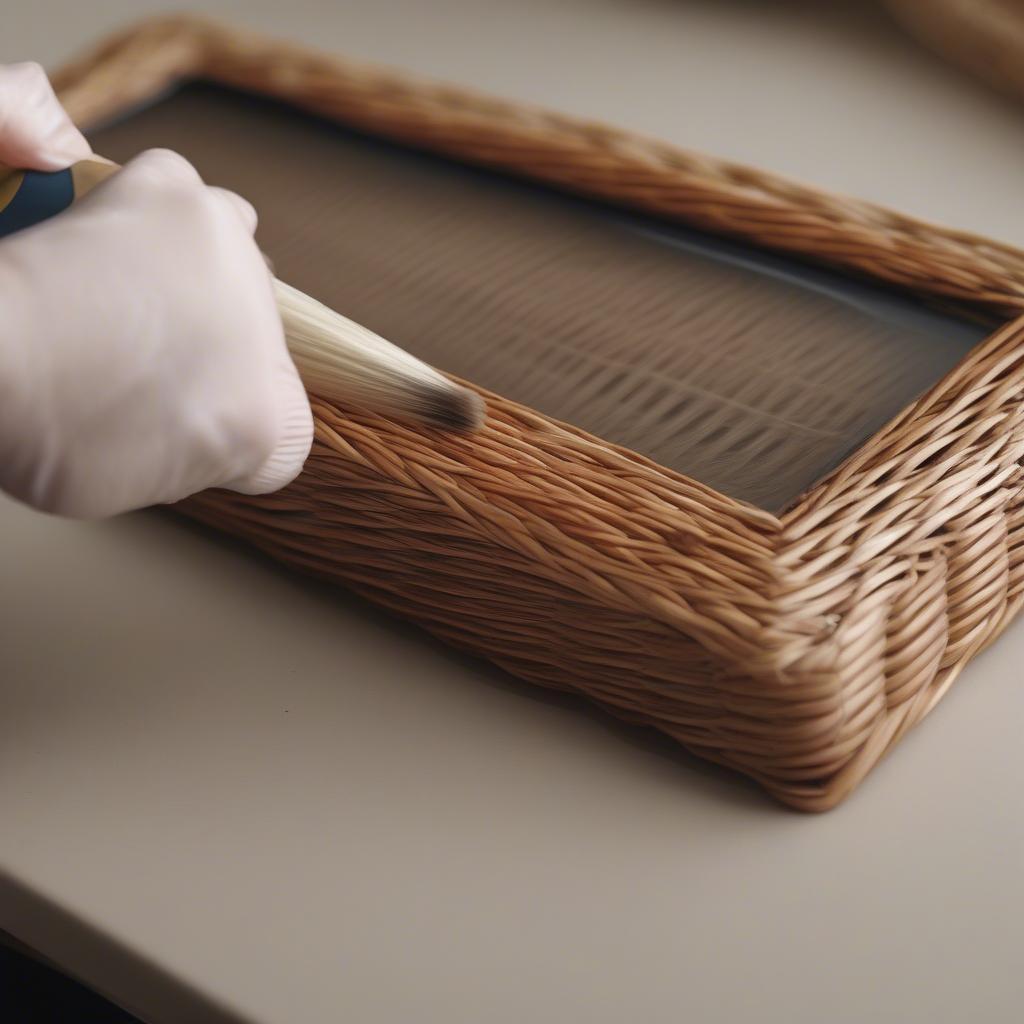 Cleaning wicker picture frames with a soft brush