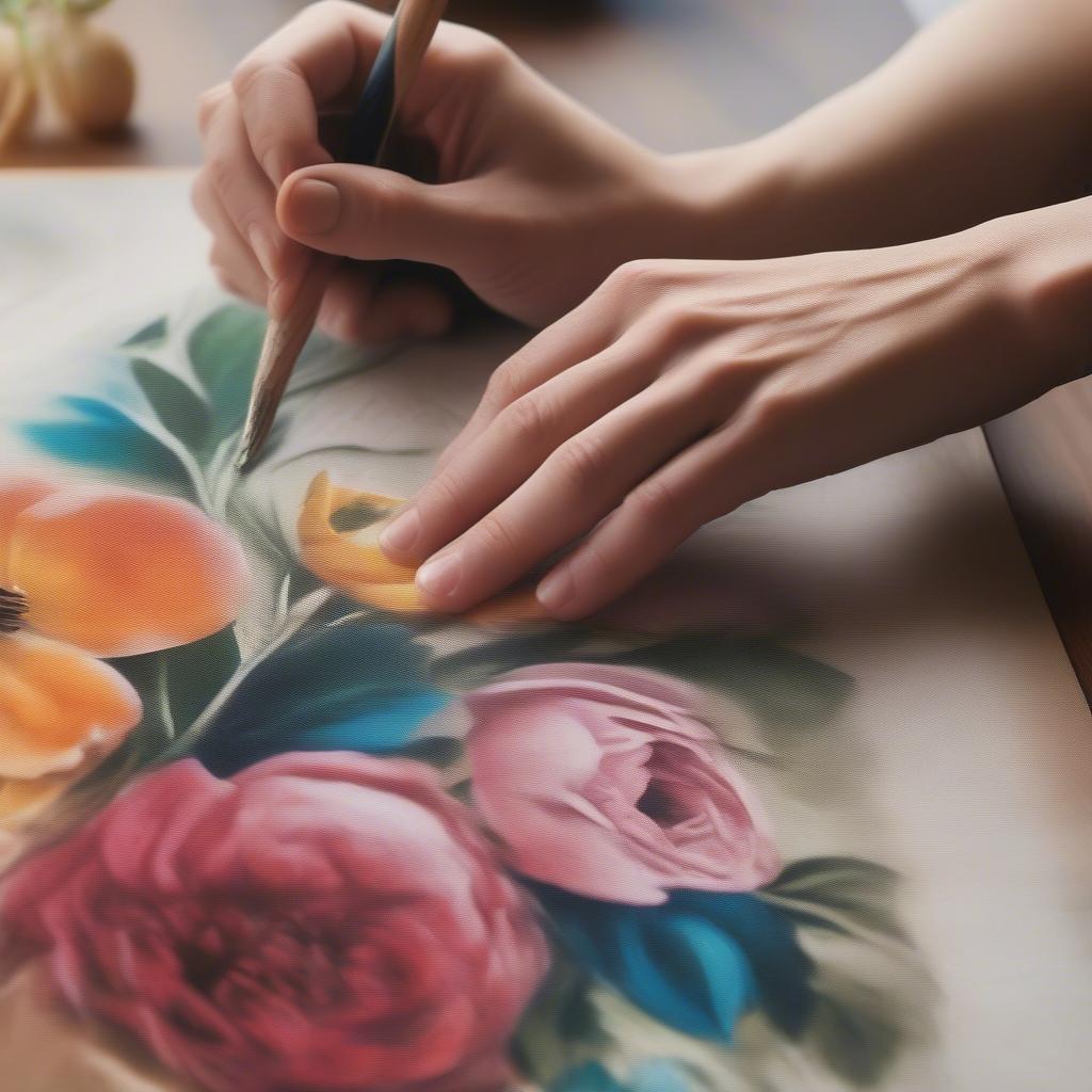 A person gently cleaning a wood canvas print using a soft, dry cloth. The focus is on the gentle, careful cleaning process required to maintain the print’s quality.