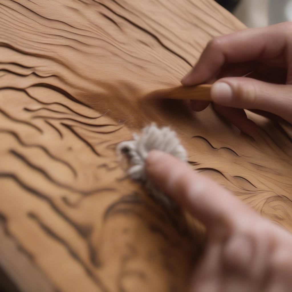 Cleaning a piece of wooden wall art with a soft cloth