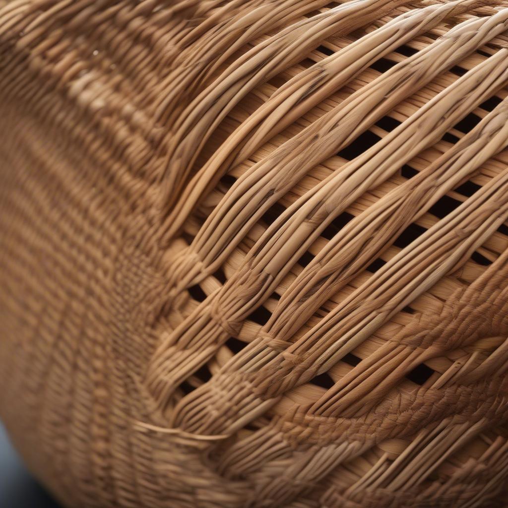 Close-Up of Handwoven Wicker Basket Detailing Intricate Patterns