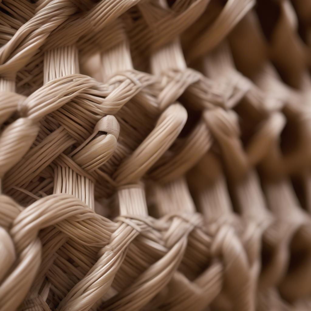 Detailed close-up of a wicker weave, demonstrating the craftsmanship involved in basket making.