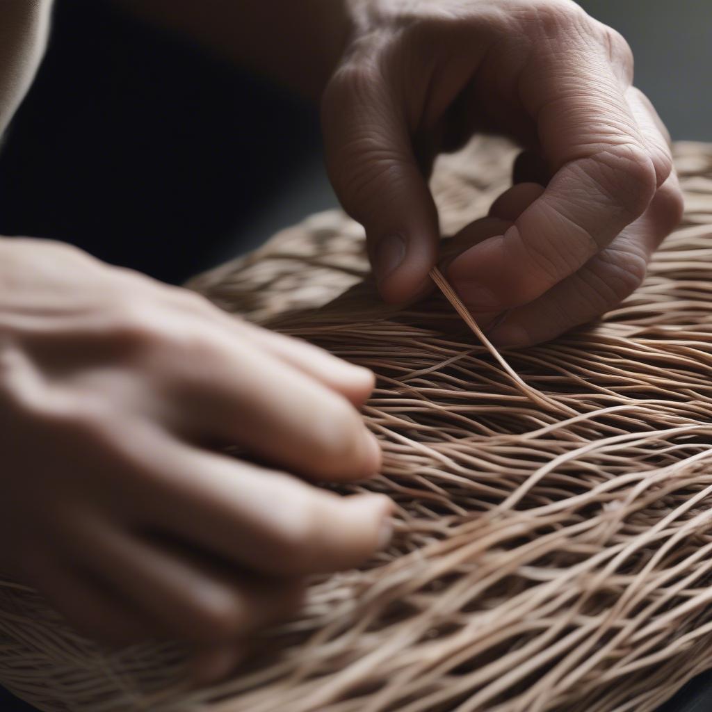 Close-Up of Hands Weaving Wicker