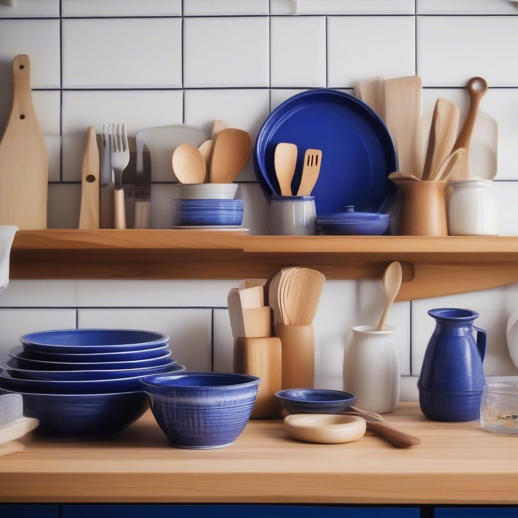 Cobalt Blue Ceramic Utensil Holder on a Kitchen Counter