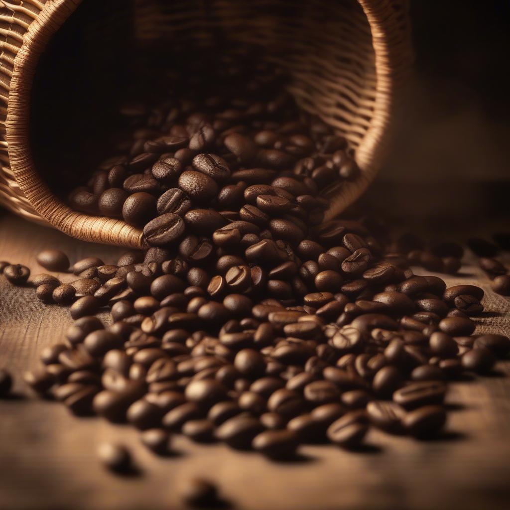 Coffee Beans in a Wicker Basket