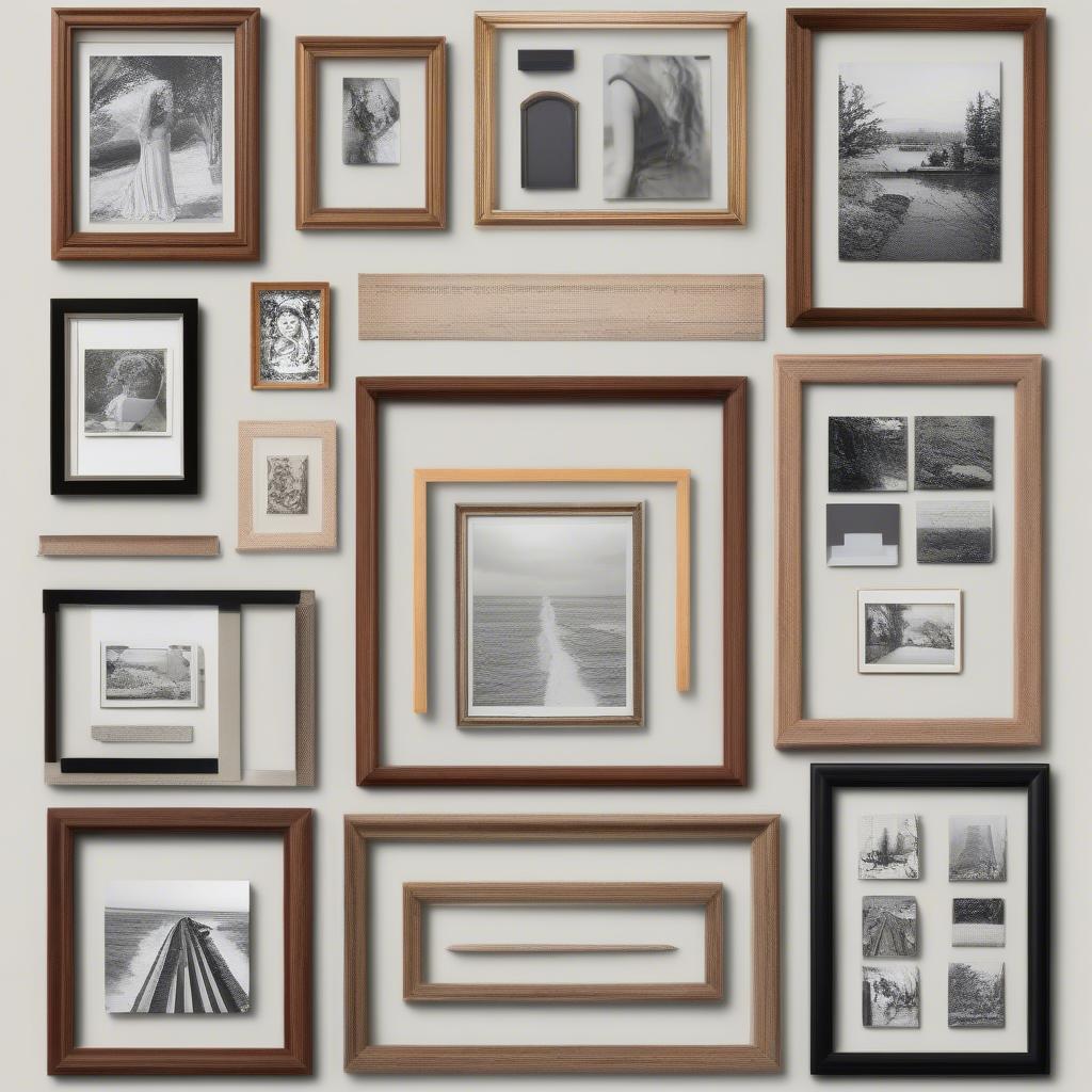 Collage picture frames in various styles and materials