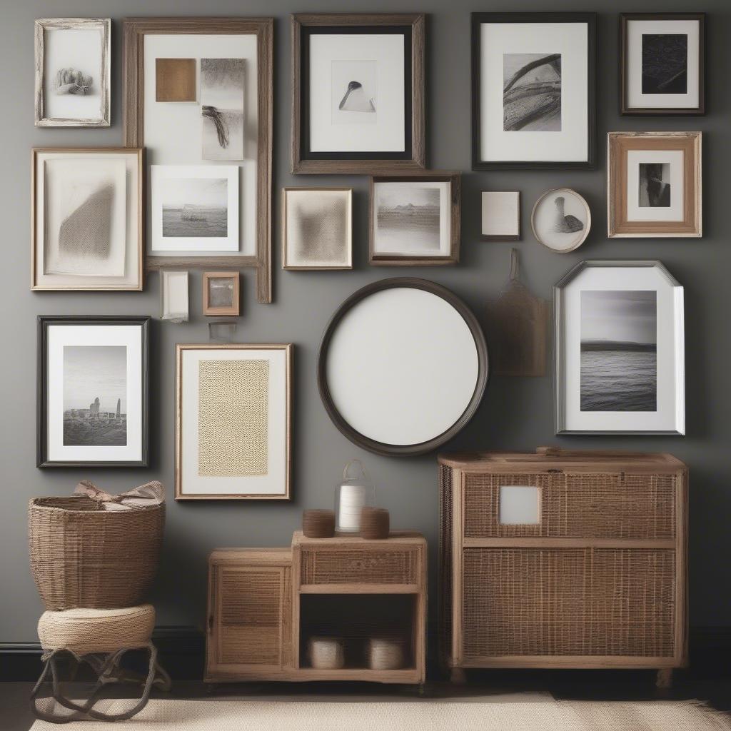 Variety of collage wall frames showing different materials, sizes, and styles.