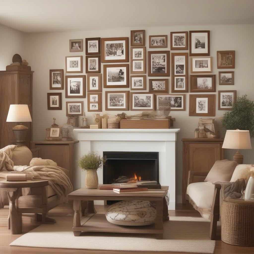 Collage Wooden Picture Frames in a Living Room Setting