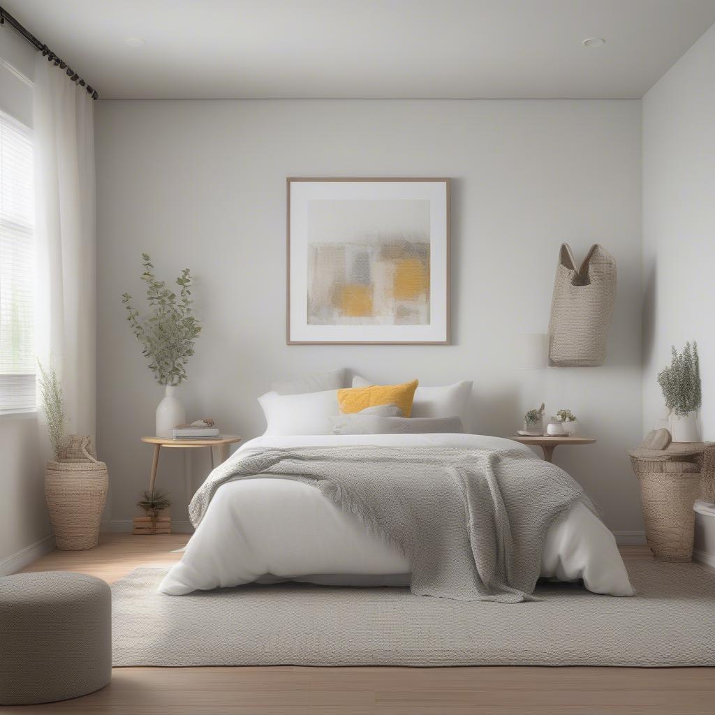 Neutral Color Palette with Accent Colors in a Small Bedroom