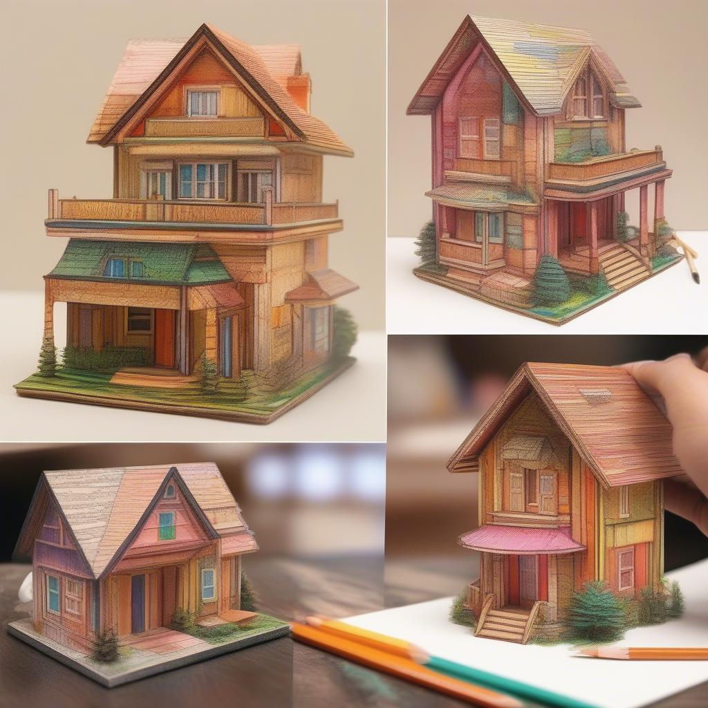 Decorating a Colored Pencil House: Showcasing different decorative elements like miniature plants, figurines, and other embellishments to personalize the house.