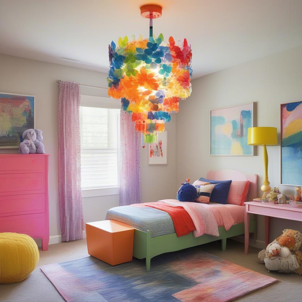 Colorful Acrylic Chandelier Brightening a Child's Room