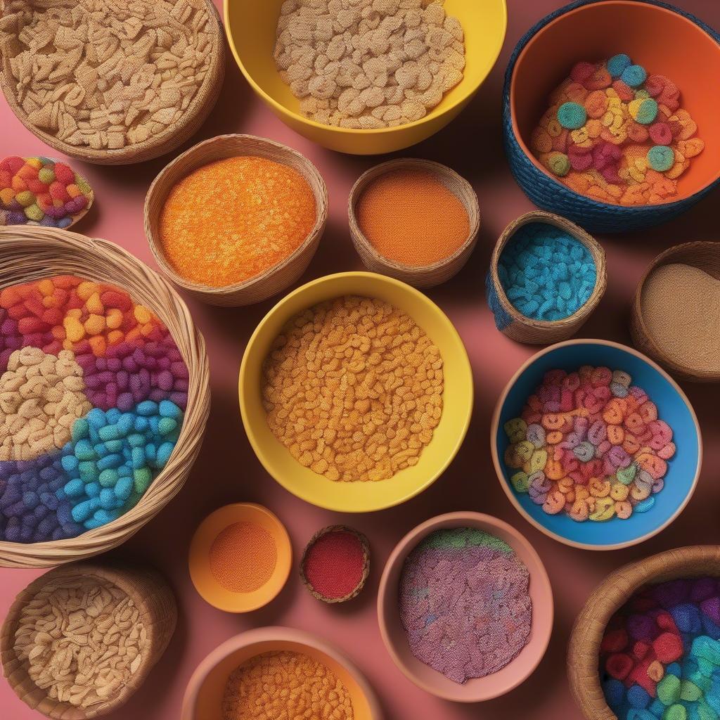 Colorful Cereal Bowls Made of Wicker