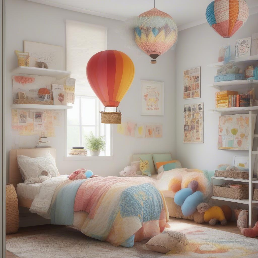 Vibrant and playful canvas art decorates a child's room.