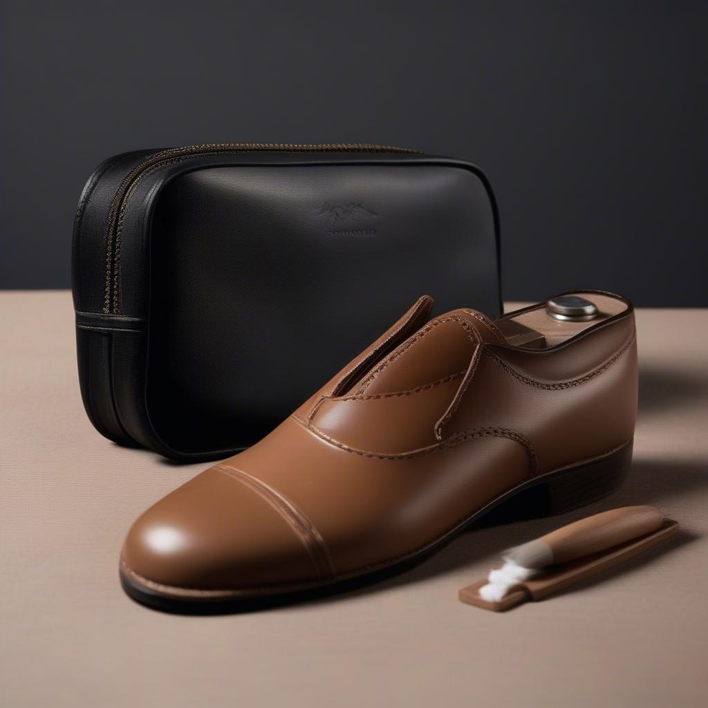 A compact travel shoe shine kit perfect for business trips