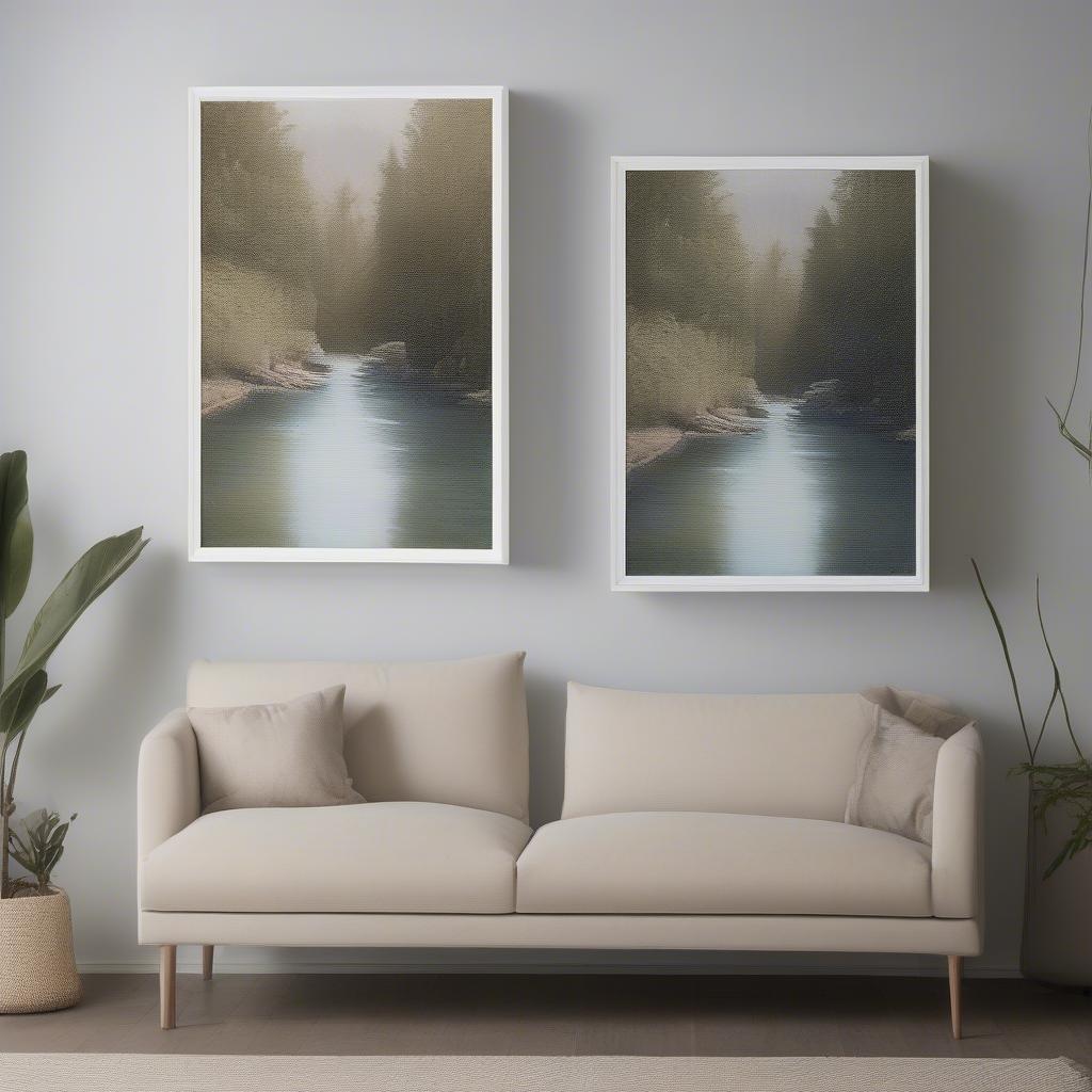 Side-by-side comparison of different canvas print types, showcasing gallery wrapped and framed options.