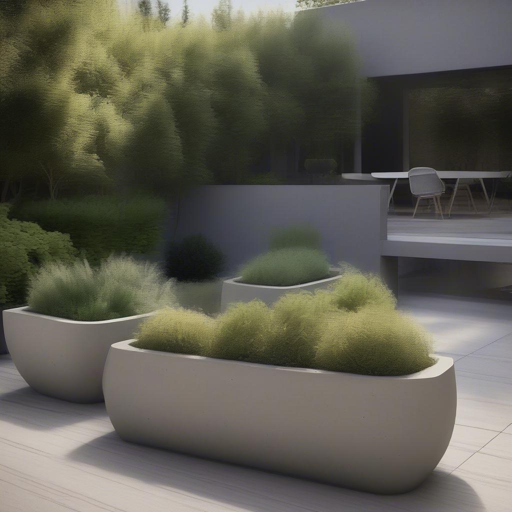 Concrete Oblong Planters in an Outdoor Setting