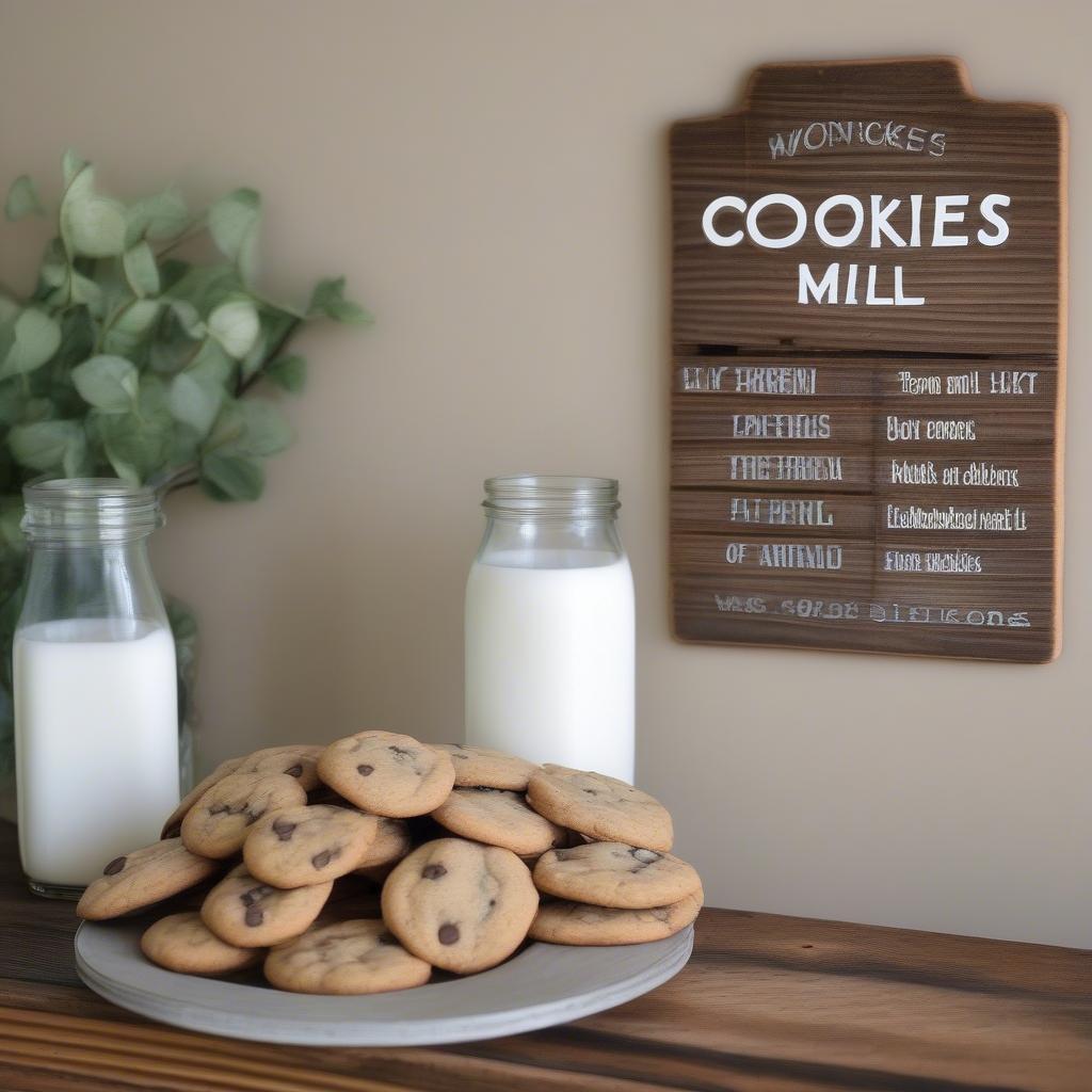 Rustic Wooden Cookies and Milk Sign