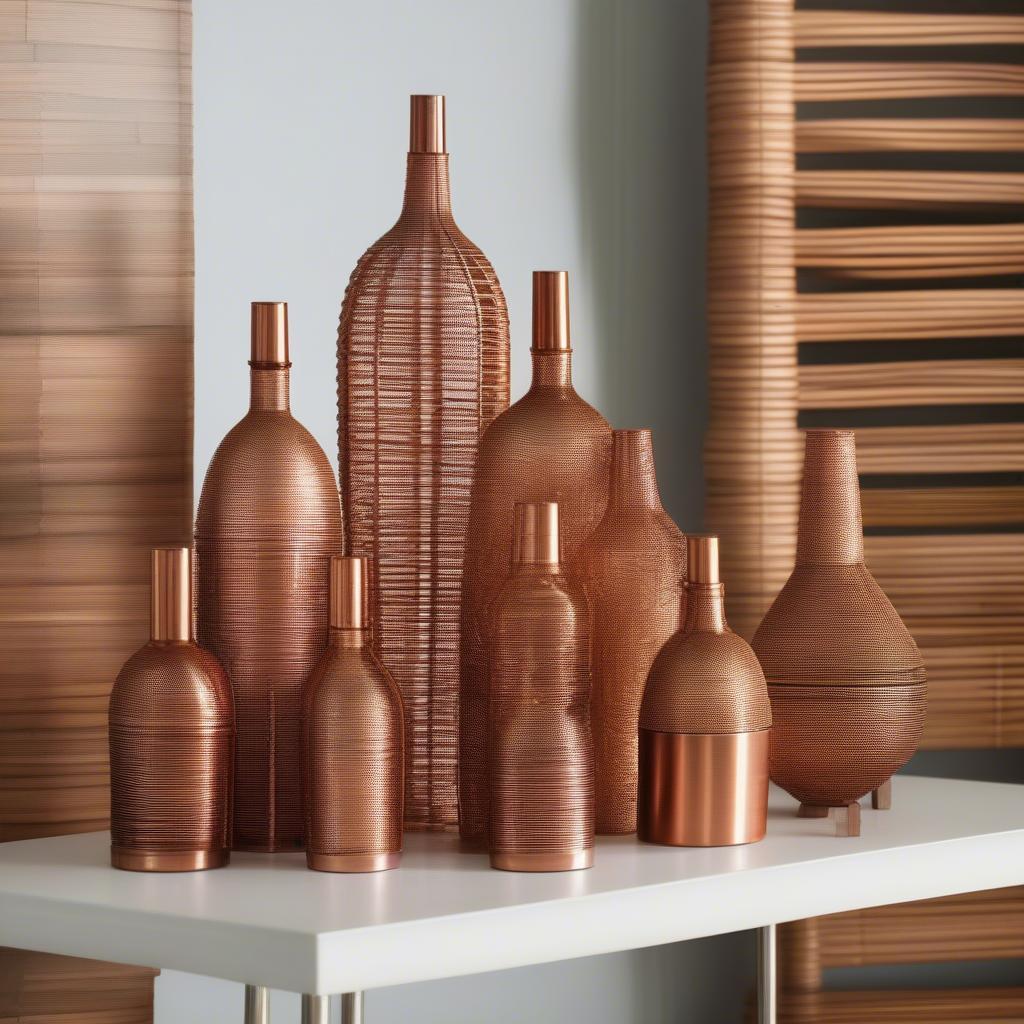 Display of Copper Bottles with Rattan