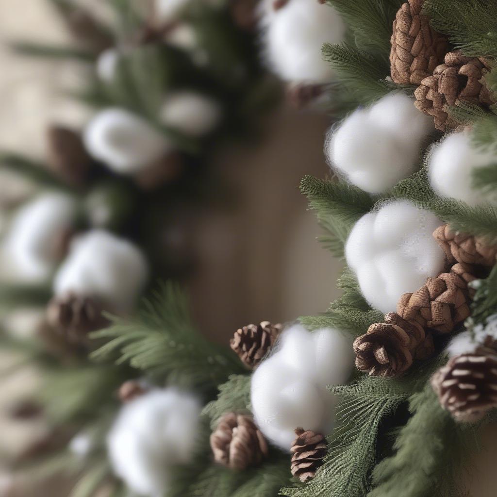 Close-up of a Cotton Christmas Wreath