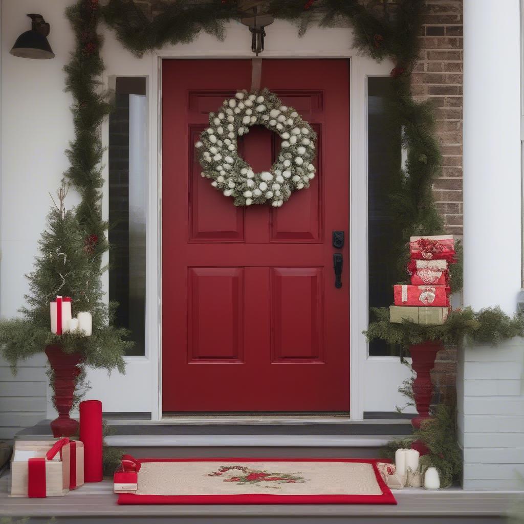 Cotton Christmas Wreath on a Front Door