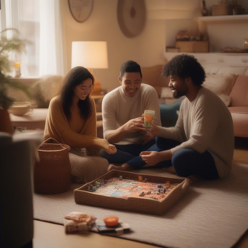 Couple enjoying game night in their living room