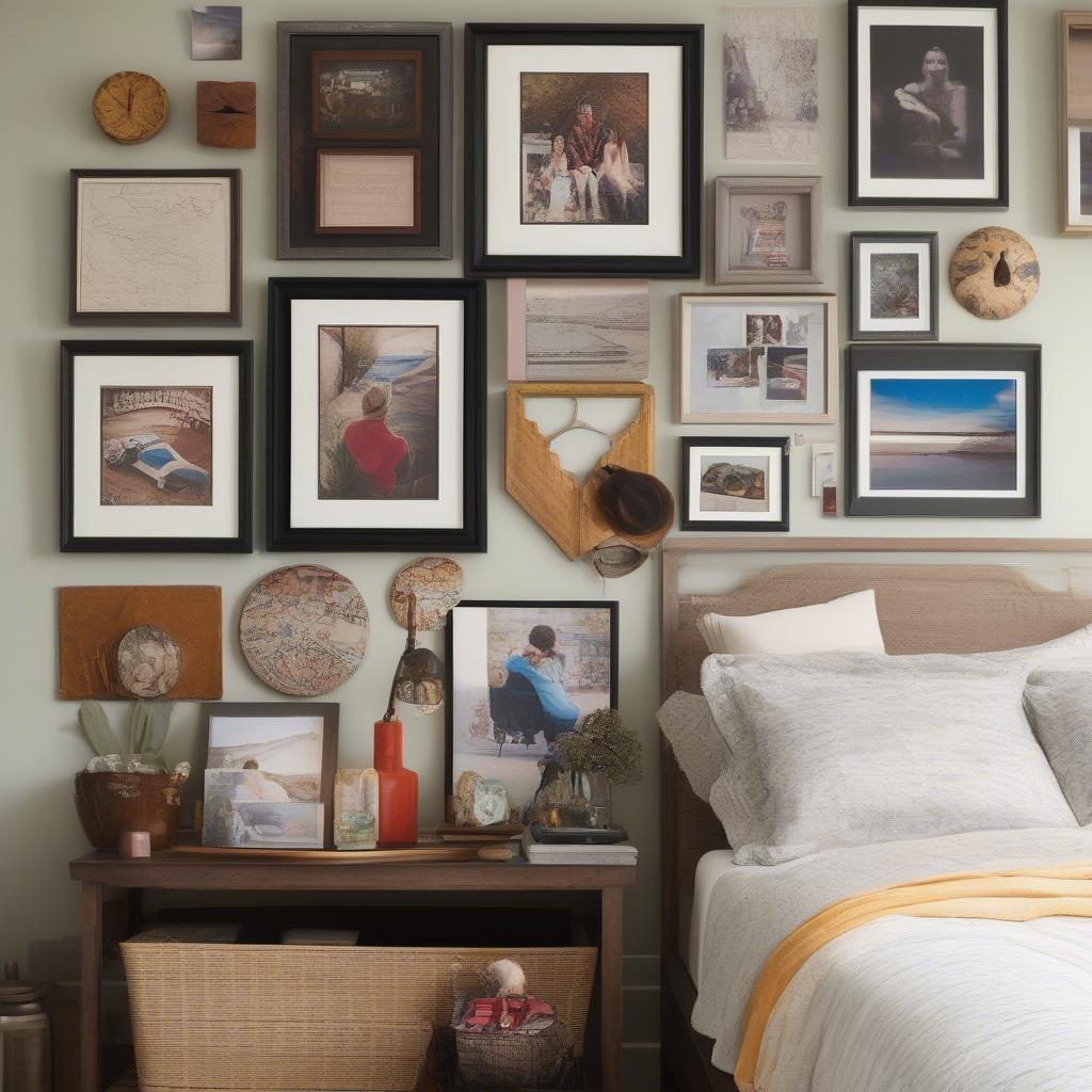 Personalized wall art in a couples' bedroom