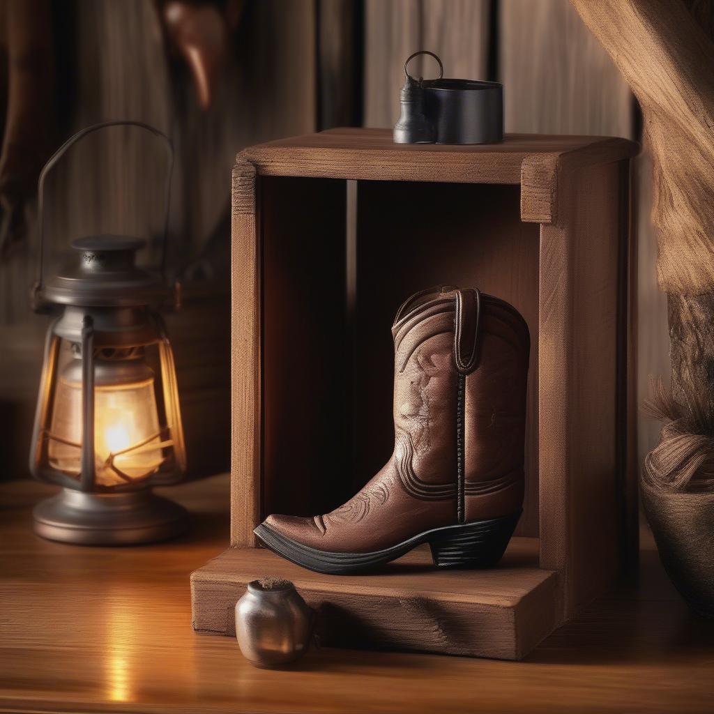 Cowboy Boot Match Holder in a Rustic Setting