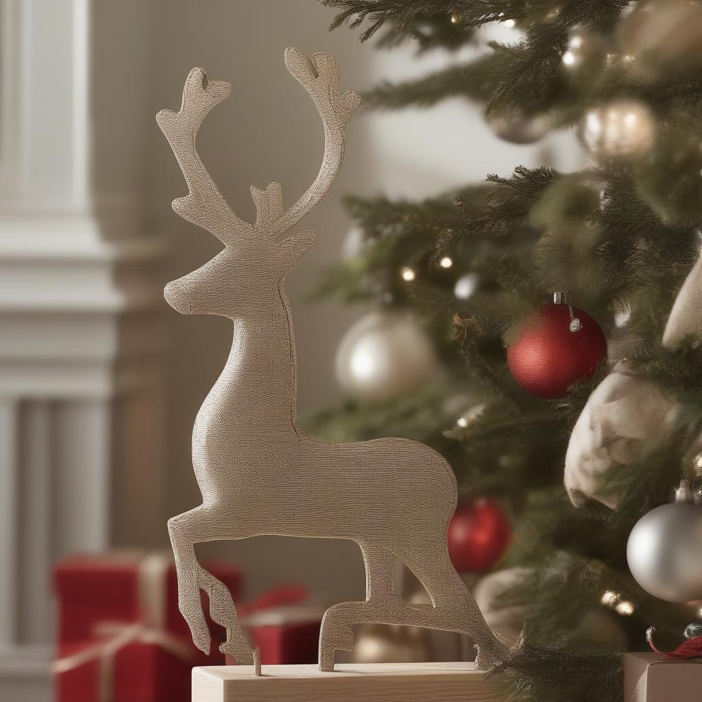 Close-up of a Crate and Barrel Reindeer Stocking Holder