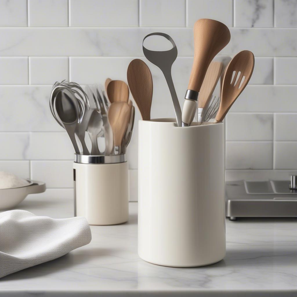 Cream Ceramic Utensil Holder