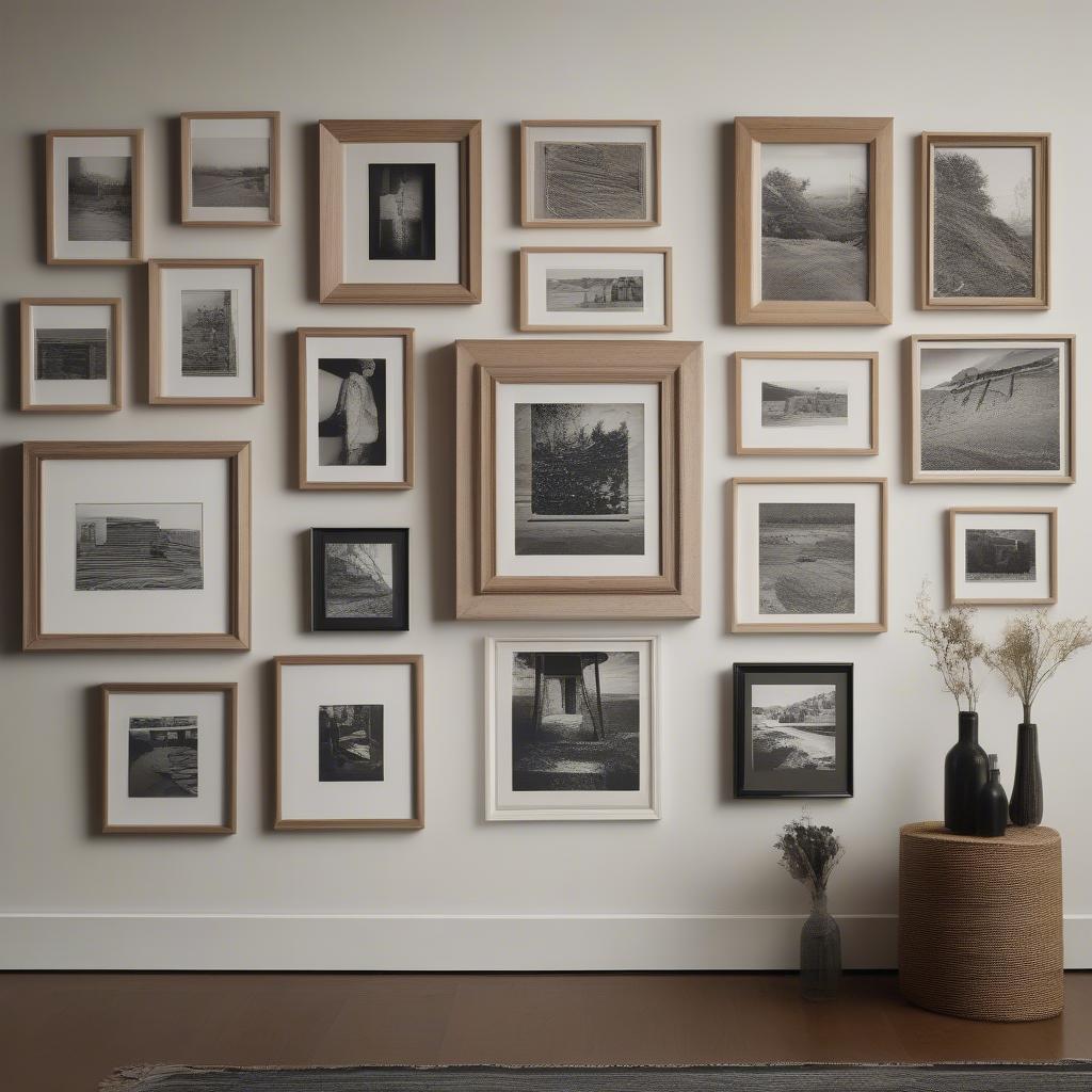 Creating a gallery wall with various wooden frames