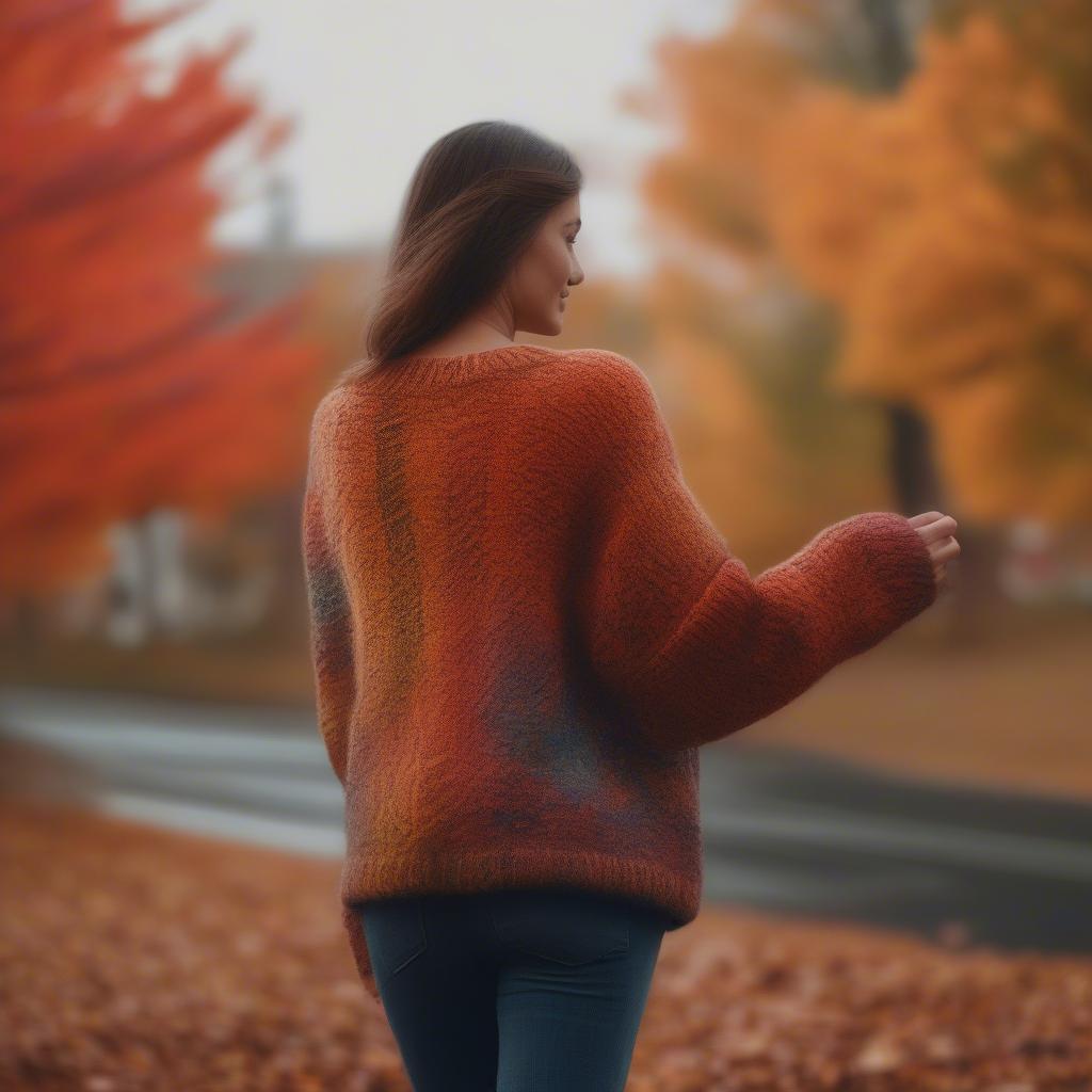 Crisp Autumn Evening with Colorful Leaves and a Person Wearing a Sweater