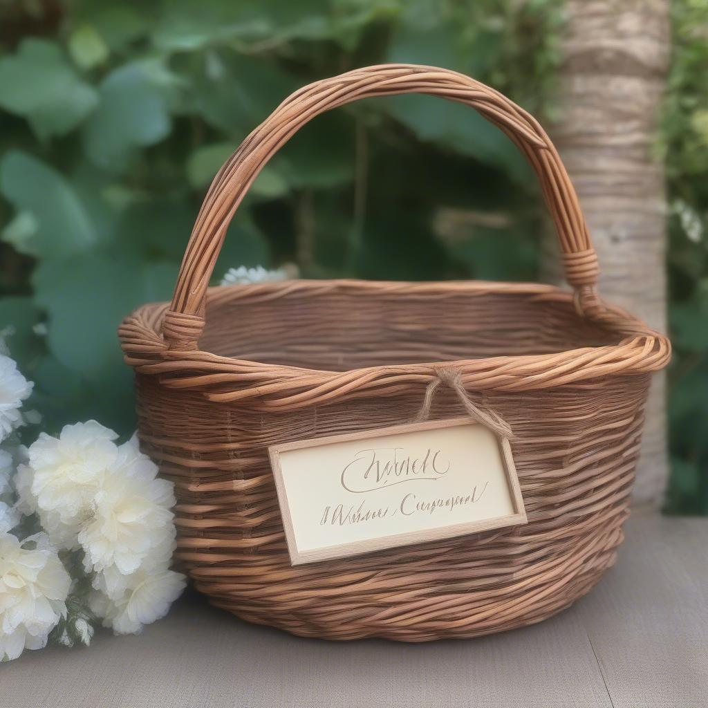 Cursive Sign on a Wicker Basket