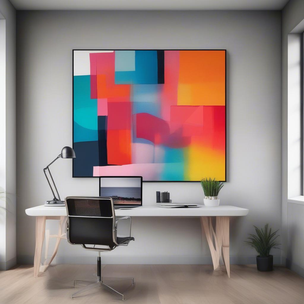 Custom canvas print of an abstract design in a modern office space.