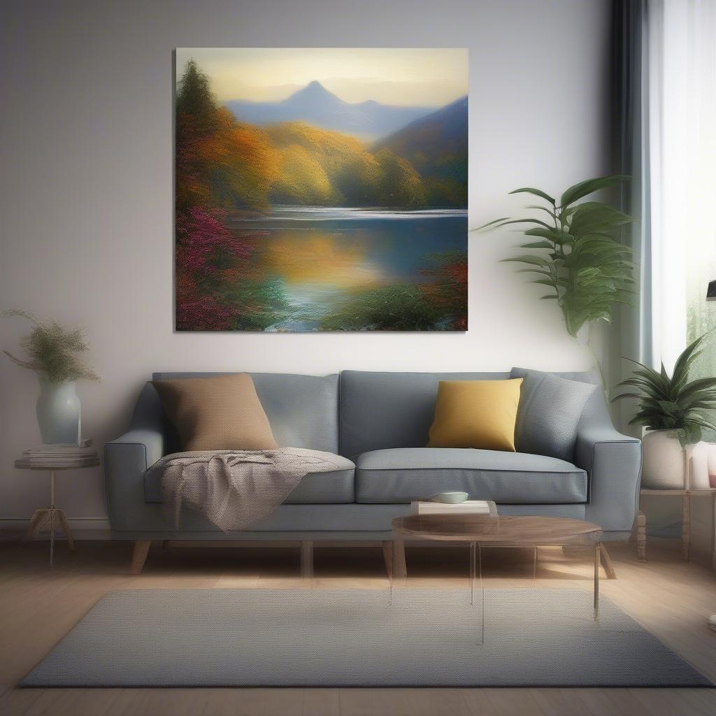 Custom canvas wall art in a living room setting