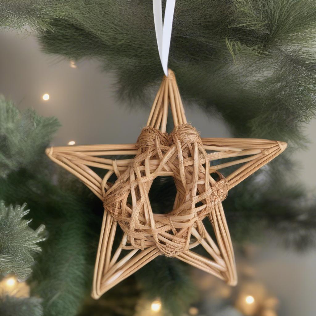 Rattan star custom Christmas ornament with wedding date.