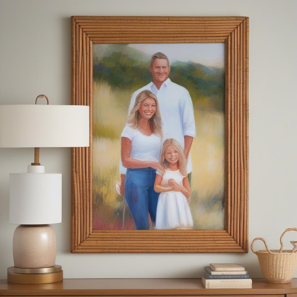 Custom Family Portrait in a Woven Rattan Frame