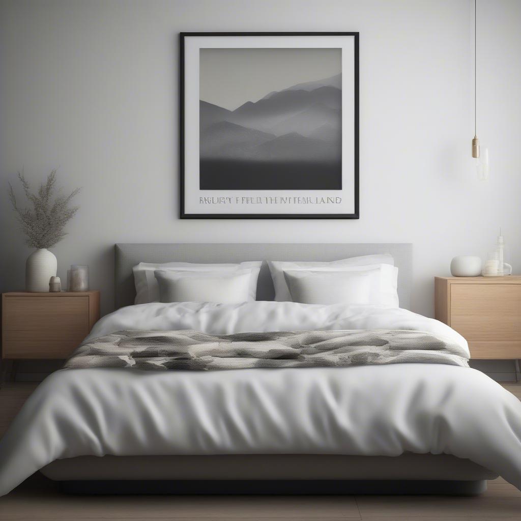 A custom framed canvas print in a bedroom