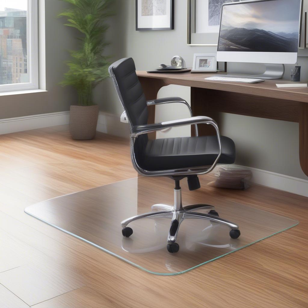 Custom glass chair mat in a home office