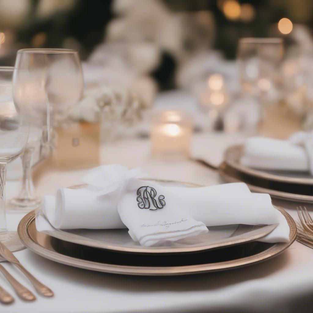 Custom napkins add a touch of elegance to a wedding reception.