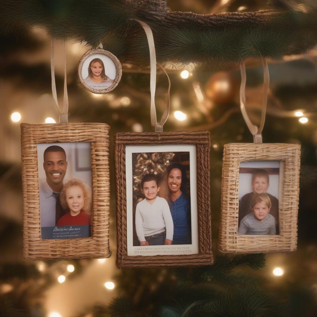 Custom Photo Ornaments in Wicker Frames