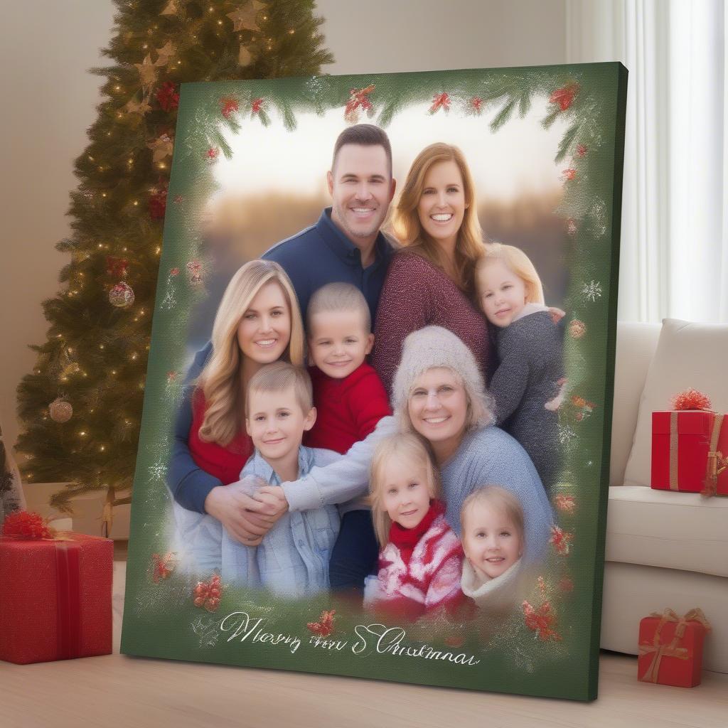 Custom Printed Christmas Canvas with Family Photo