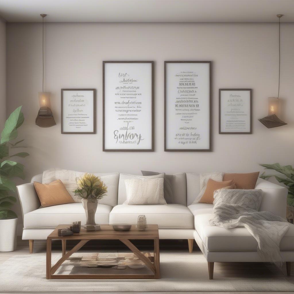 Custom wall art quotes in a living room setting