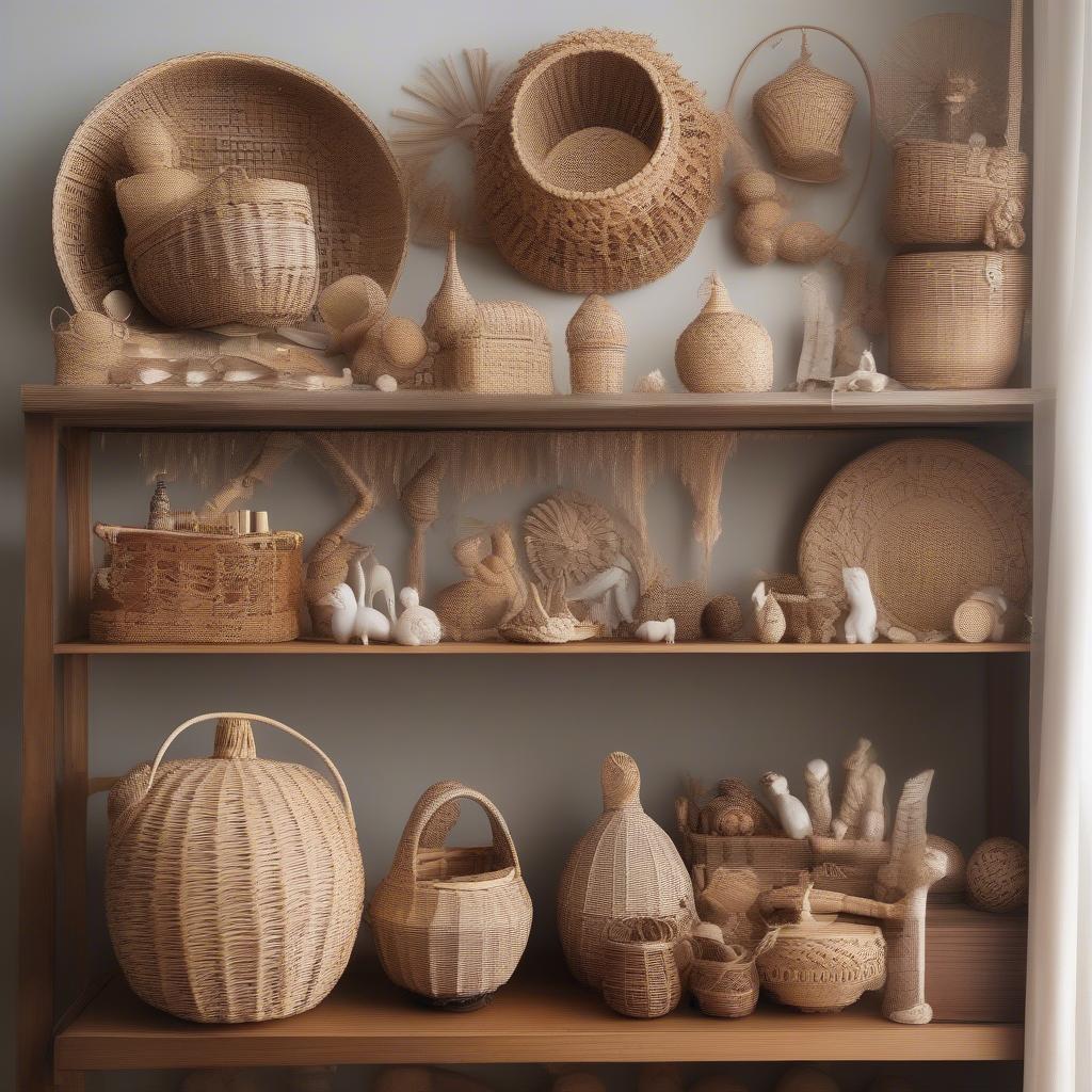 Custom Wicker Home Ornaments Displayed on a Shelf