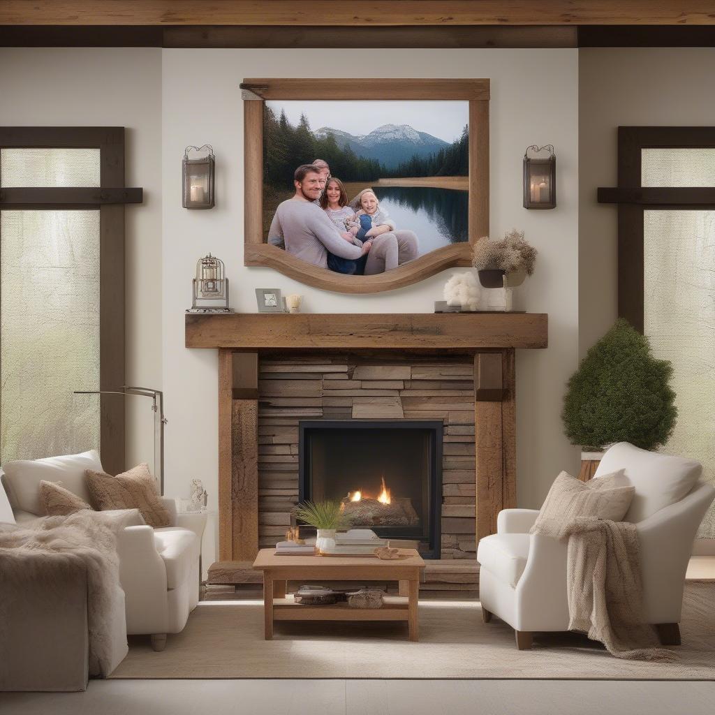 Custom Wood Framed Family Photo in Living Room