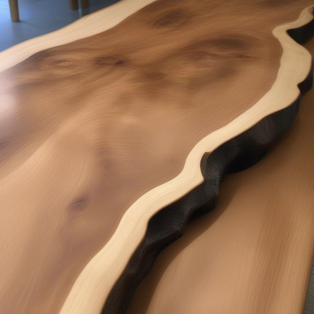 A beautifully crafted custom wooden dining table, showcasing the natural wood grain and intricate details.