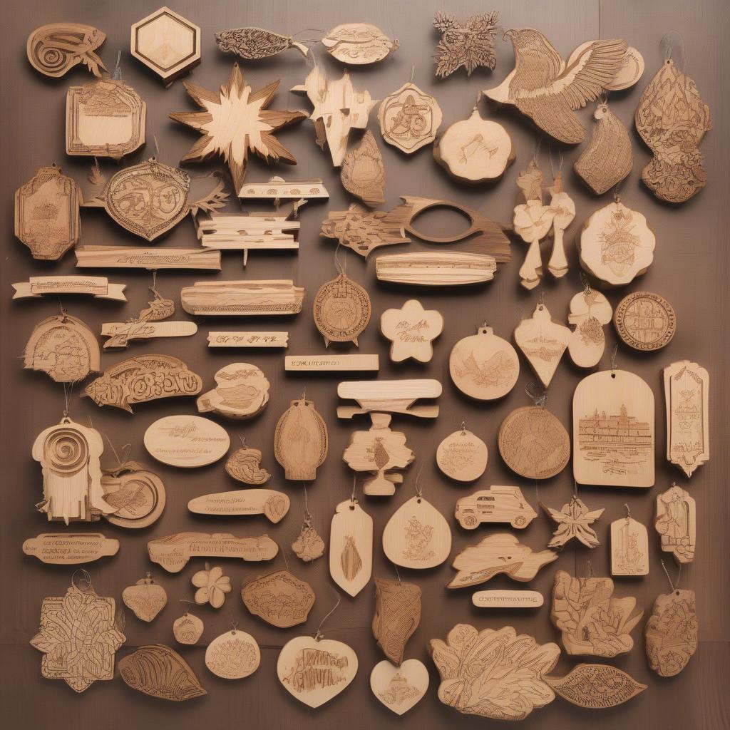 Variety of Custom Wood Ornaments in Bulk