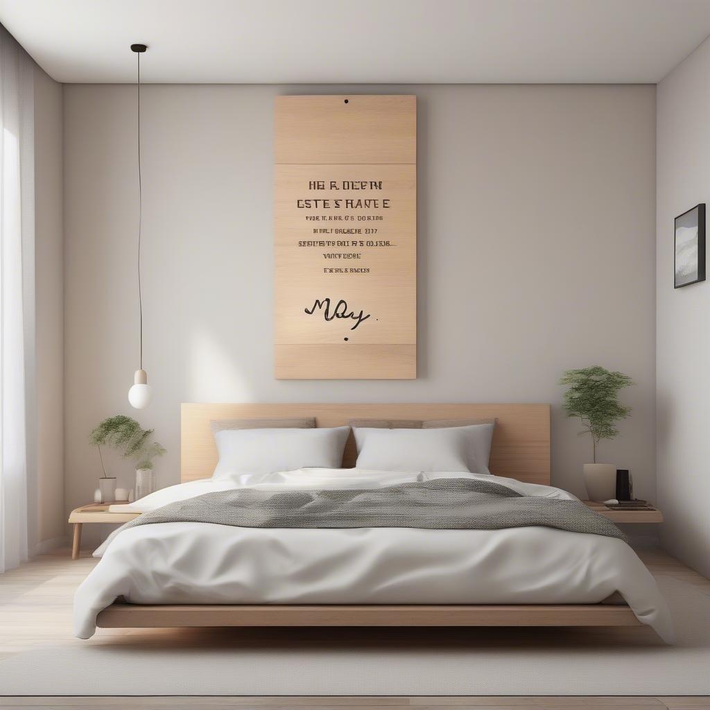 Custom wood wall hanging with motivational quote in a bedroom