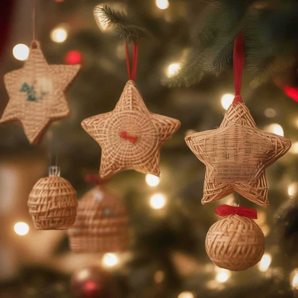 Customized Wicker Christmas Ornaments Displayed on a Tree