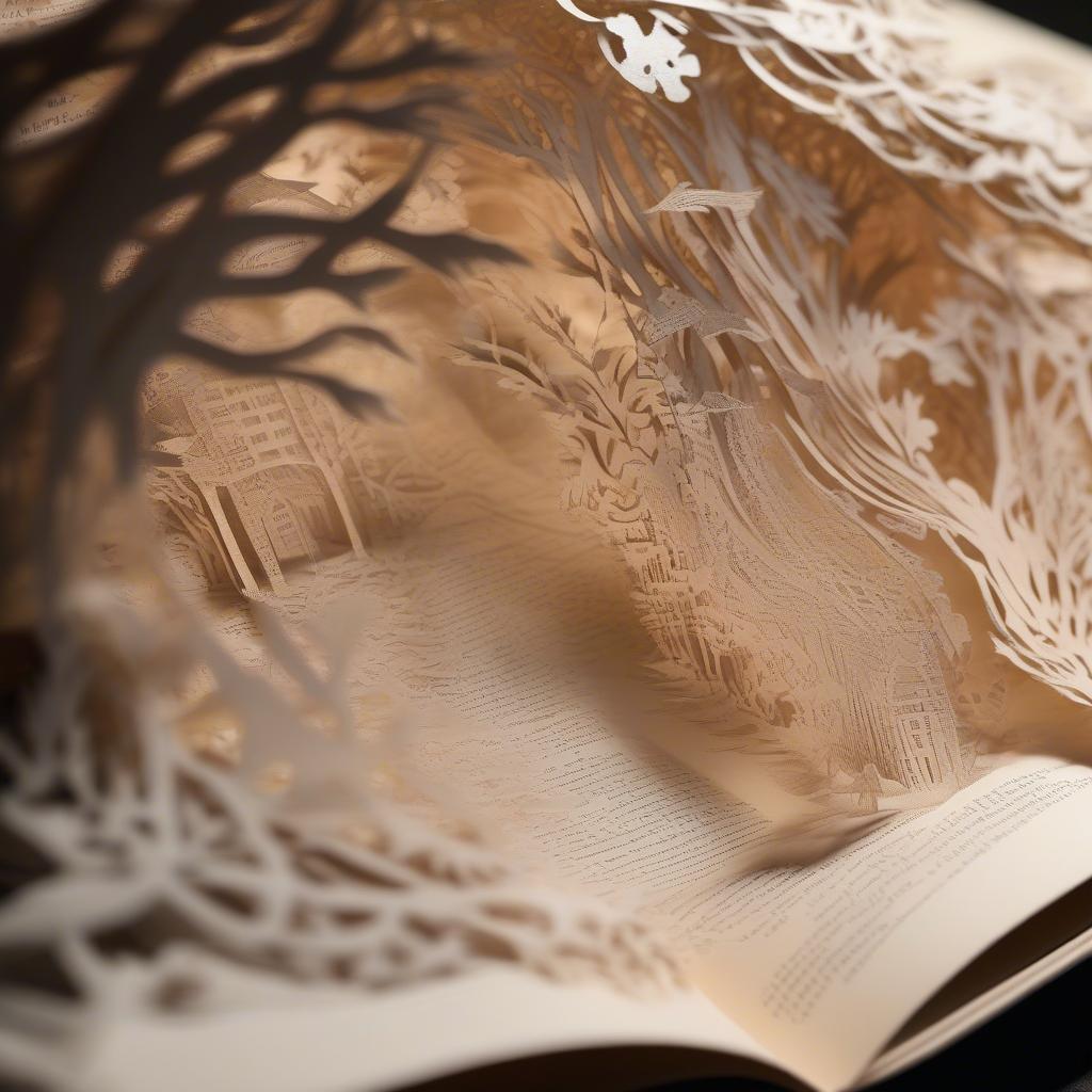 Intricate designs cut from book pages create stunning wall art