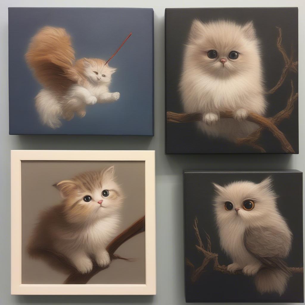 Cute Animal Canvas Paintings: A Playful Kitten and a Majestic Owl