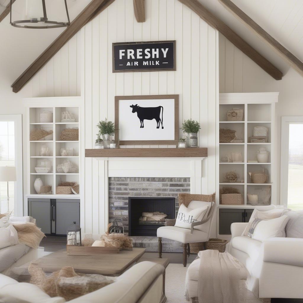 Dairy Sign as a Focal Point in Living Room